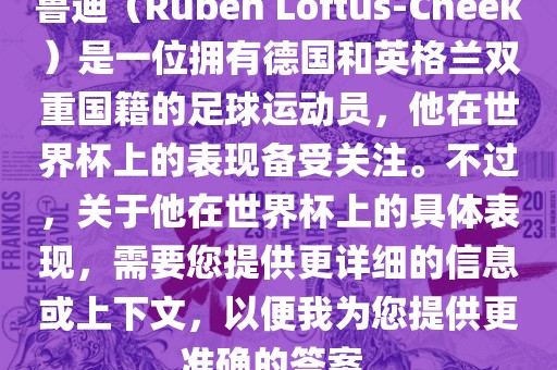 鲁迪（Ruben Loftus-Cheek）是一位拥有德国和英格兰双重国籍的足球运动员，他在世界杯上的表现备受关注。不过，关于他在世界杯上的具体表现，需要您提供更详细的信息或上下文，以便我为您提供更准确的答案。