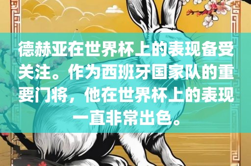 德赫亚在世界杯上的表现备受关注。作为西班牙国家队的重要门将，他在世界杯上的表现一直非常出色。