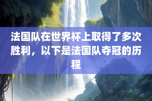 法国队在世界杯上取得了多次胜利，以下是法国队夺冠的历程漯河市盈旭机械设备有限公司