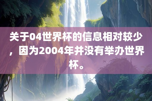 关于04世界杯的信息相对较少，因为2004年并没有举办世界杯。漯河市盈旭机械设备有限公司