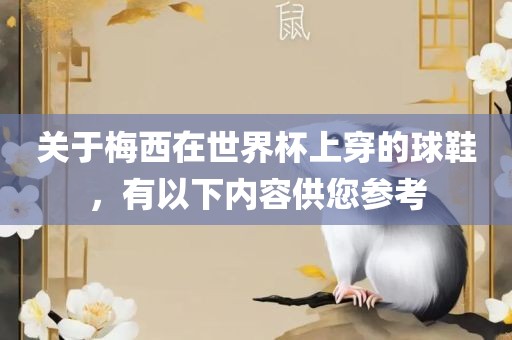 关于梅西在世界杯上穿的球鞋，漯河市盈旭机械设备有限公司有以下内容供您参考