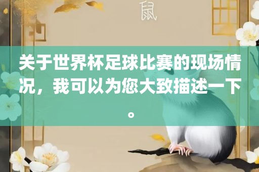 关于世界杯足球比赛的现场情况，我可以为您大致描述一下。漯河市盈旭机械设备有限公司