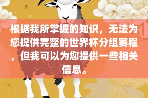 根据我所掌握的知识，无法为您提供完整的世界杯分组赛程，但我可以为您提供一些相关信息。漯河市盈旭机械设备有限公司