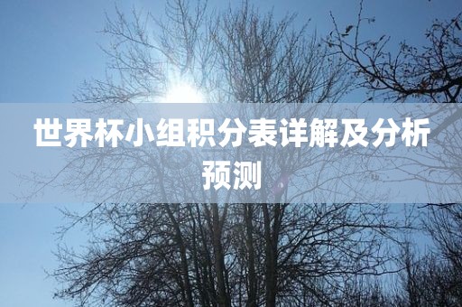 世界杯小组积分表详解及分析预测漯河市盈旭机械设备有限公司