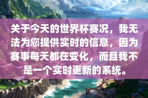 关于今天的世界杯赛况漯河市盈旭机械设备有限公司，我无法为您提供实时的信息，因为赛事每天都在变化，而且我不是一个实时更新的系统。