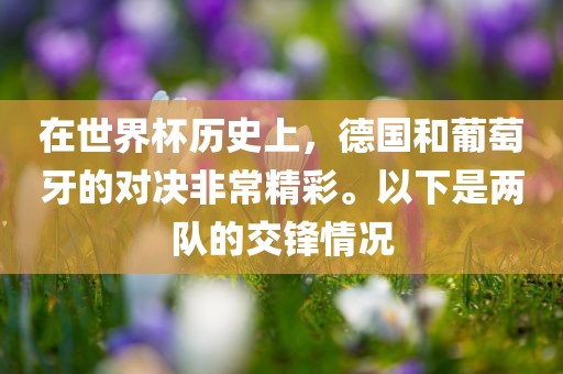 在世界杯历史上，德国和葡萄牙的对决非常精彩。以下是两队的交锋情况漯河市盈旭机械设备有限公司