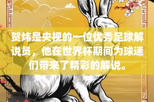 贺炜是央视的一位优秀足球解说员，他在世界杯期间为球迷们带来了精彩的解说。漯河市盈旭机械设备有限公司