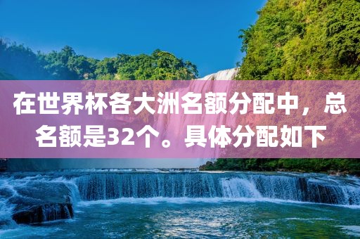 在世界杯各大洲名额分配中，总名额是32个。具体分配如下