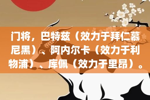 门将，巴特兹（效力于拜仁慕尼黑）、阿内尔卡（效力于利物浦）、库佩（效力于里昂）。