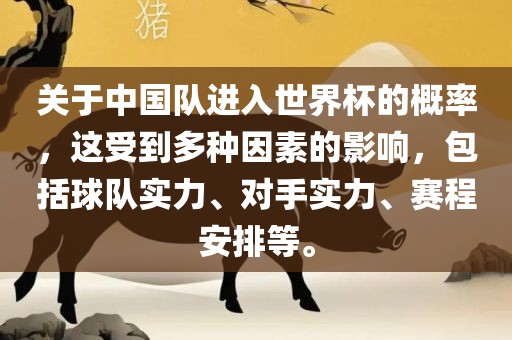 关于中国队进入世界杯的概率，这受到多种因素漯河市盈旭机械设备有限公司的影响，包括球队实力、对手实力、赛程安排等。