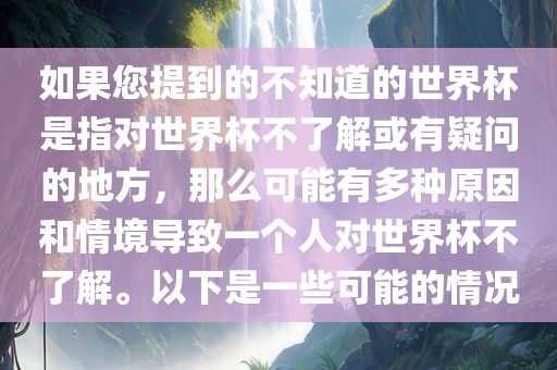 如果您提到的不知道的世界杯是指对世界杯不了解或有疑问的地方，那么可能有多种原因和情境导致一个人对世界杯不了解。以下是一些可能的情况
