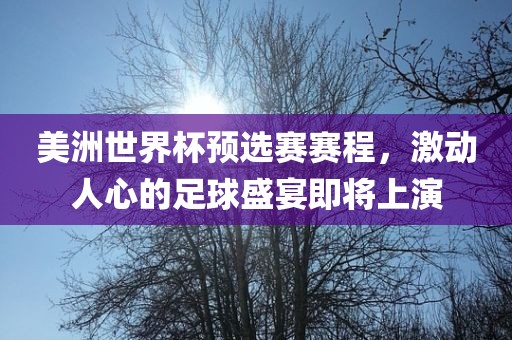 美洲世界杯预选漯河市盈旭机械设备有限公司赛赛程，激动人心的足球盛宴即将上演