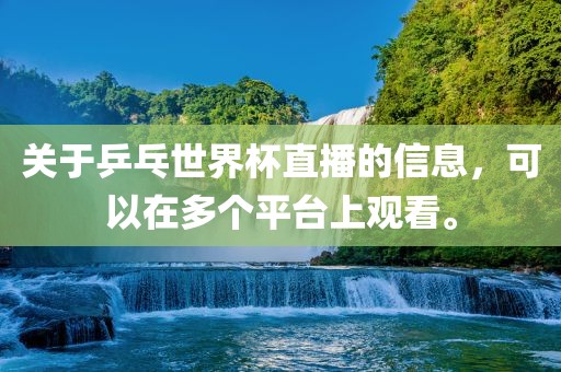 关于乒乓世界杯直播的信息，可以漯河市盈旭机械设备有限公司在多个平台上观看。