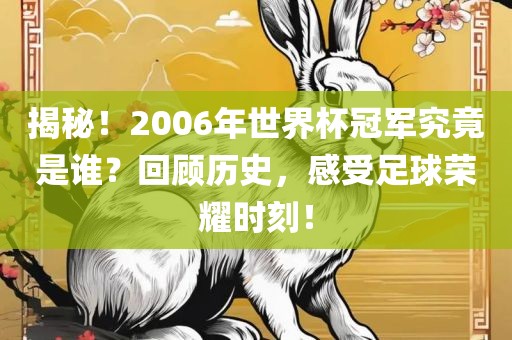 揭秘！2006年世界杯冠军究竟是谁？回顾历史，感受足球荣耀时刻！漯河市盈旭机械设备有限公司