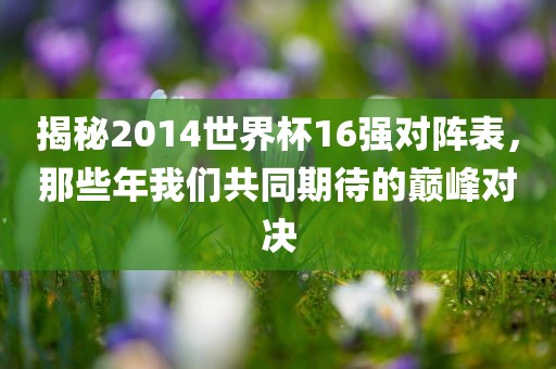 揭秘2014世界杯16强对阵表，那些年我们共同期待的巅峰对决