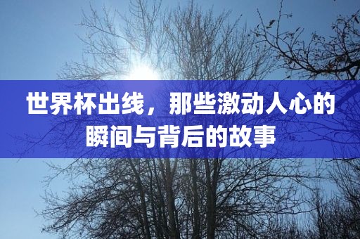 世界杯出线，那些激动人心的瞬间与背后的故事