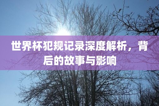 世界杯犯规记录深度解析，背后的故事与影响